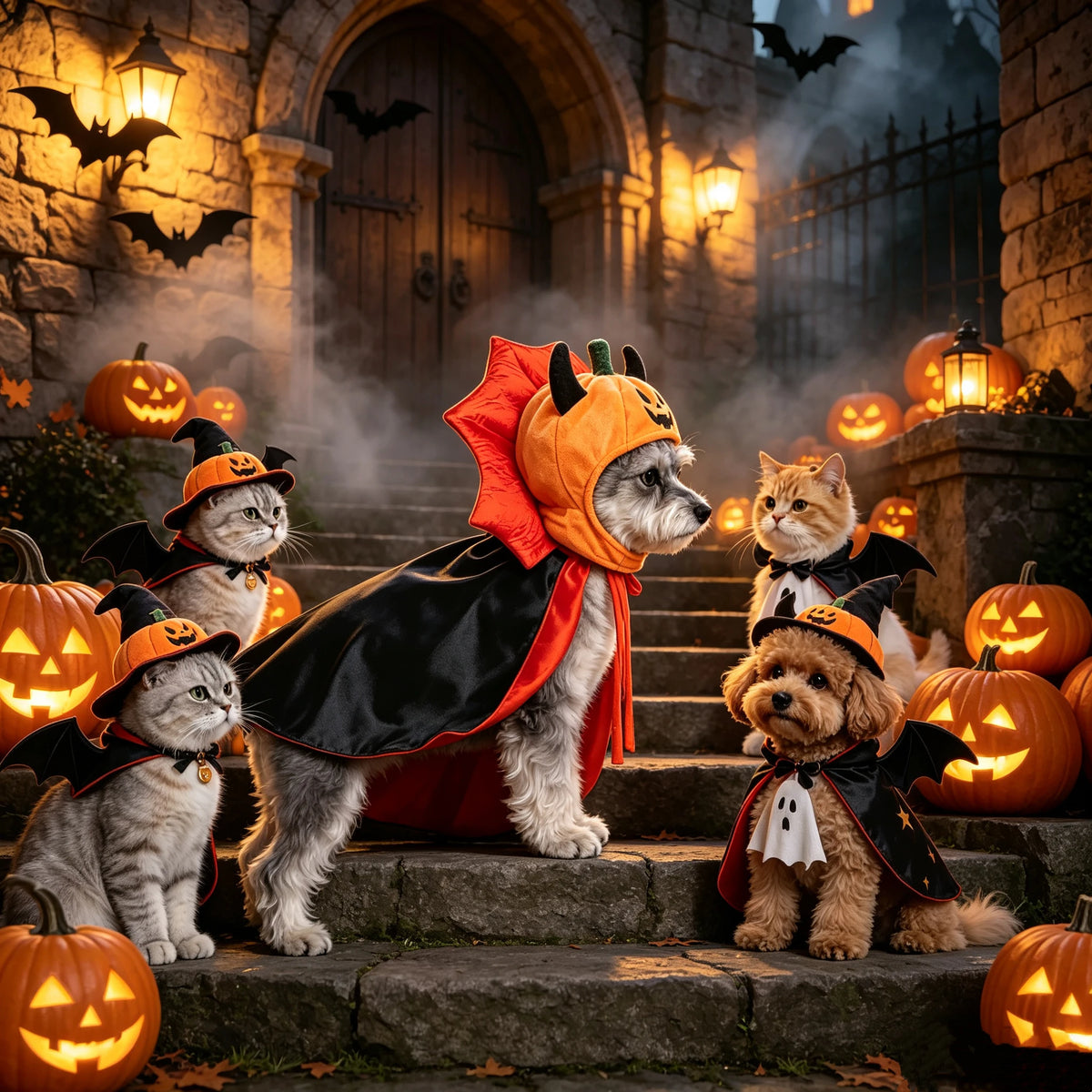 Halloween Pet Costume – Pumpkin Hat & Vampire Cape Set for Cats and Dogs