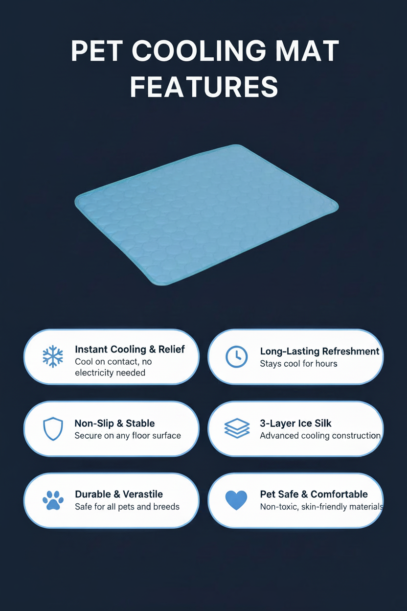 Pet Cooling Mat Features Banner - Smaller Text