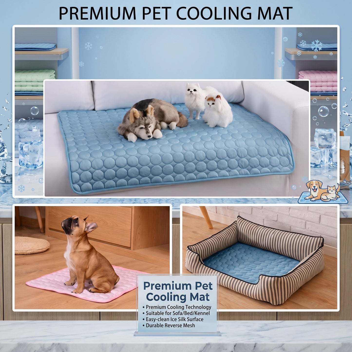Pet Cooling Mat – Advanced 3-Layer Ice Silk Cooling Pad